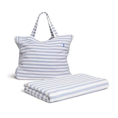 Måve Beach Set bestående av strandväska och filt, 180 x 150 cm av 100% bomull, snö/cornflower