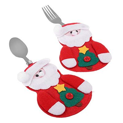Uten Christmas Cutlery Bags, 2PCS Christmas Knives Forks Tableware Bags Set,Pockets Knives Forks Bags for Christmas Party Decoration
