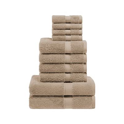 Superior Lot de 10 Serviettes de Toilette en Coton égyptien uni 33 x 33 cm, Serviettes de Toilette 50,8 x 76,2 cm, Serviettes de Bain 76,2 x 139,7 cm, 800 g/m², Latte