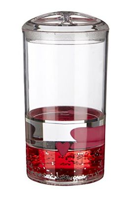 Premier Housewares – portaspazzolino con Galleggiante Cuori, in Acrilico, Trasparente/Rosso, 7 x 7 x 13 cm