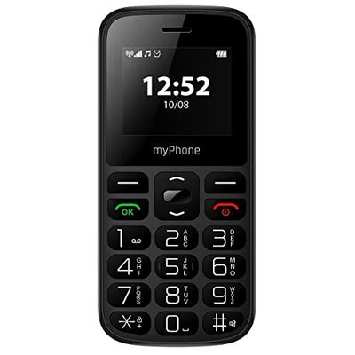 MP myPhone Halo A, telefono a chiave per gli anziani (nonna e il nonno), telecamera, display a colori da 1,77", batteria 800 mAh, chiavi grandi, Pulsante SOS, torcia, radio, doppio SIM, Nero