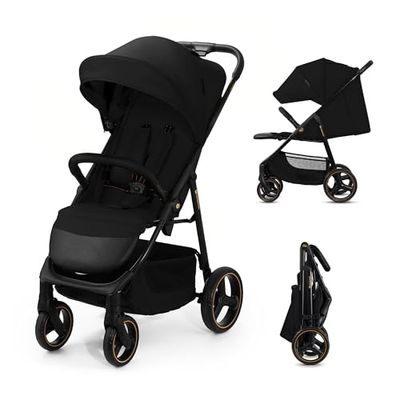 Kinderkraft TRIG 3, Silla de Paseo, Ligera y manejable, Suspensión, Cinturón de 5 puntos, Reposapiés, Ajustable, Carga máxima de 25 kg, Negro