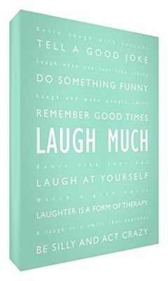 Feel Good Art Canvas foto met massieve voorruit in modern en inspirerend typografisch design (60 x 40 x 4 cm, groot, mintgroen, Laugh Much)