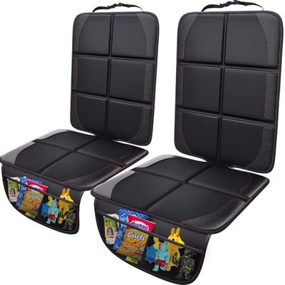 Gimars Car Seat Protector, 2 Pack, Leather Seats Protectors for Child Seats, Isofix Compatible, Waterproof Baby Carseat Cover with Thicker Pad, 2 Mesh Pockets for SUV Sedan Trunk Pet Kids