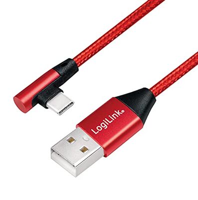 LOGILINK Cavo di collegamento USB 2.0, da USB (tipo A) a USB (tipo C) ad angolo di 90°, rosso, 0,3 m