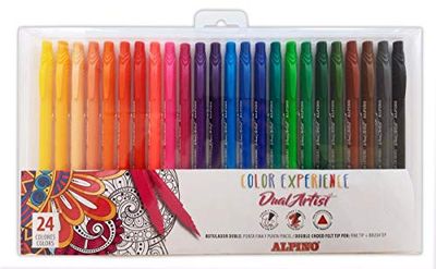 Alpino Color Experience Markers 24 Count - Fine & Brush Tips, Triangular, Vibrant Colours