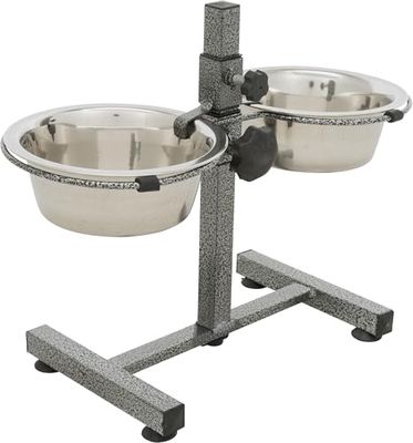 Trixie supporto per ciotole per cani, 2 x 0,75 L (Diametro 15 cm), Fino a 27 cm regolabile in altezza, Nero