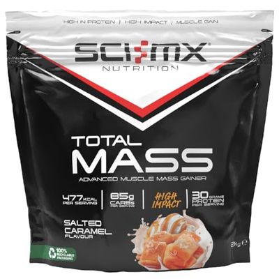 SCI-MX Total Mass - Advanced Muscle Mass Gainer Protein Powder - Muscle Growth & Weight Gain - Salted Caramel • 32g Protein + 477 Calories per Serving • 2kg
