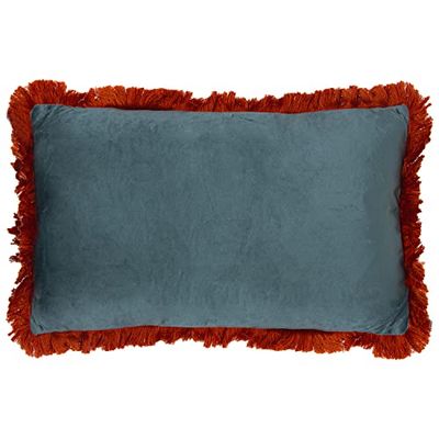 COJÍN 50X30CM TERCIOPELO VERDEAGUA FLECOS NARANJA C/CREMAL 50X30CM
