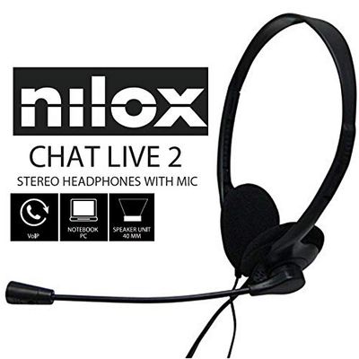 Nilox, PC Stereo Headset, PC Headphones for School and Office, Adjustable Headband and Volume Control, Lightweight with 1.8m Cable, 2 x 3.5mm Jack for Earphones and Microphone