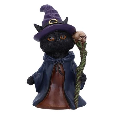 Nemesis Now Whiskered Wizard 14 cm, żywica, czarna, figurka kota, ozdoba czarnego kota, prezent dla kota kolekcjonerskiego, odlewana w najlepszej żywicy, fachowo ręcznie malowana