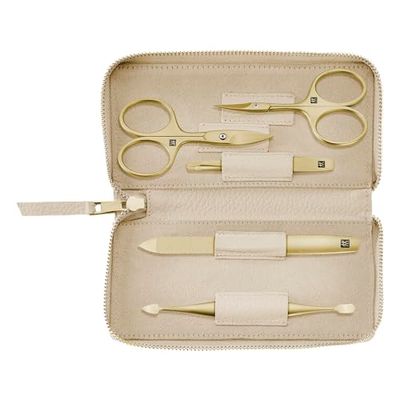 ZWILLING Set manicure (5 pezzi, custodia in vera pelle, set da viaggio, con forbici per unghie e forbici per cuticole), premium, Gold Edition