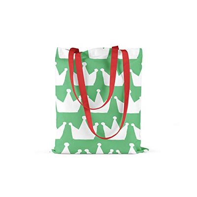 Bonamaison Printed Tote Bag, Reusable Grocery Bag, Shopping Bag, Machine Washable, Foldable, Canvas Cloth Bag with Red Handles, Size: 34x40 Cm