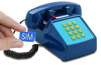 Opis PushMeFon Mobile: Teléfono de sobremesa Fijo gsm con Tarjeta SIM para Mayores y Amantes del diseño (Azul Oscuro)
