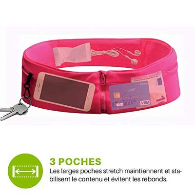 Wantalis Xtens - Cinturón de Correr Extensible para Guardar Smartphones, Llaves, Gourde-Running, Fitness, Yoga Mixto, Color Rosa, tamaño Medium