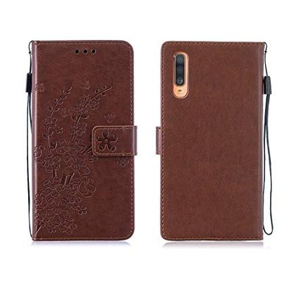 Carcasa de telefono Patrón for la Galaxia A50 Ciruelo florece la Caja del Cuero del tirón con el sostenedor y Ranuras for Tarjetas y Monedero y la Cuerda de Seguridad (Verde) Horizontal