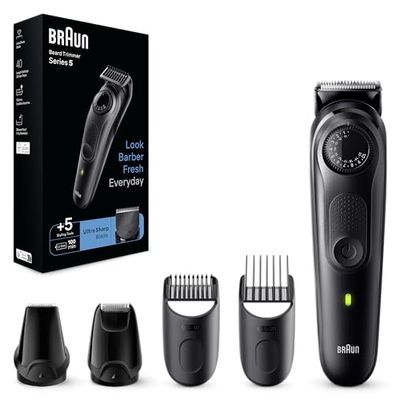 Braun Series RASOIO ELETTRICO BARBA, Tagliacapelli Uomo e Rifinitore BARBA, REGOLABARBA UOMO Con lame Di Lunga Durata, Autonomia 100 minuti, BT5430 Nero Elettrico