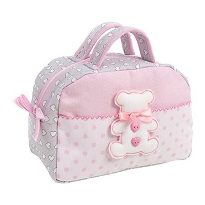 FILET - Beauty Case avec Poignées et Fermeture Éclair, avec Broderie en Forme d’Ourson, en Coton Rembourré, Idéal pour Les Produits pour l’Entretien du Bébé, 100% Made in Italy, Couleur Gris et Rose