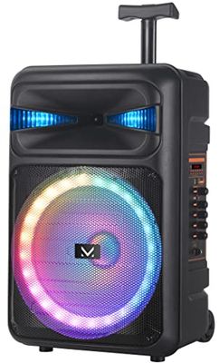 Majestic FIRE T6 Trolley Bluetooth 5.0, meerkleurige ledlampen met 5 effecten, USB/microSD/AUX-IN/MIC, microfoon, afstandsbediening, accu, TWS-functie, handgreep en wielen voor transport.