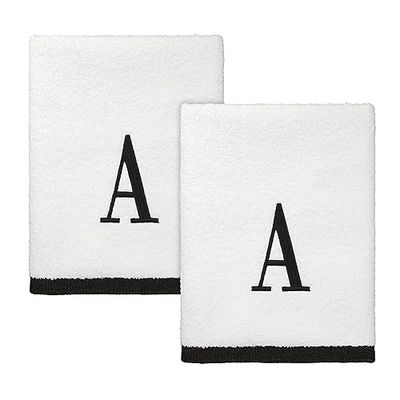 Avanti Linens - Lot de 2 essuie-Mains, en Coton Doux et Absorbant, (Collection Monogramme, A), Taille S