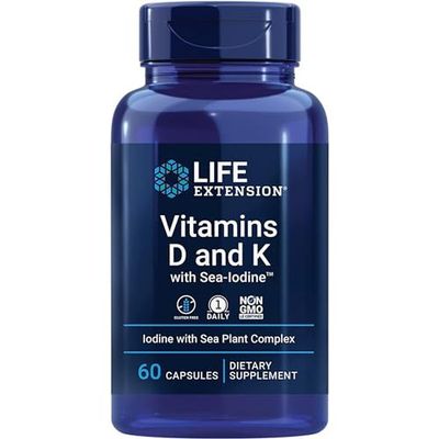 Life Extension, Vitamina D3 y K2, con Yodo Marino, Depot, 1 Cápsula cada 5 Días, 60 Cápsulas, Probado en Laboratorio, Sin Gluten, Sin Soja, No GMO