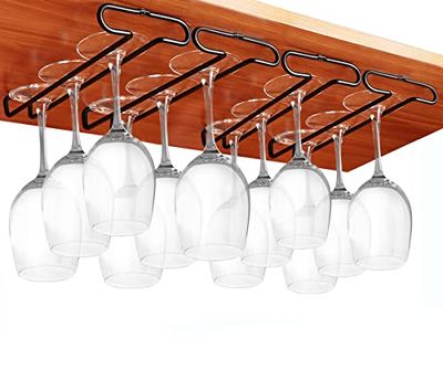 GeLive Set of 4 Cabinet Stemware Rack 10 Inch Under Shelf Wine Glass Holder Storage Hanger Organizer for Kitchen and Bar (Black)