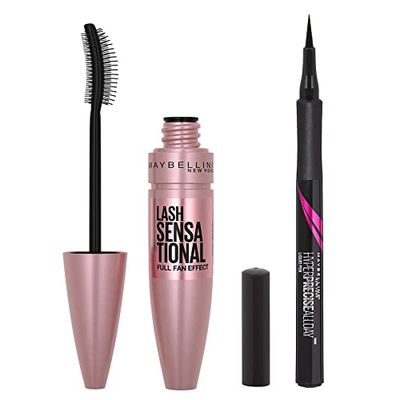 Maybelline New York The Siren Eye Bundle, Includes Lash Sensational Volumizing and Thickening Mascara in Shade 01 Very Black & Hyper Precise All Day Liquid Brush Tip Eyeliner in Black