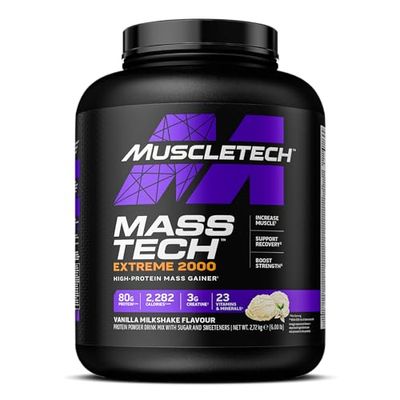 MuscleTech MassTech Extreme Protein Powder, Weight & Muscle Mass Gainer, Whey Mass Protein Powder with 3g Creatine, 80g Protein, 2,282 Calories, 2.72kg, Vanilla Cake
