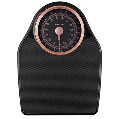 Salter 145 RGFEU16 Bilancia meccanica Doctor Style - capacità massima 150 Kg, quadrante di facile lettura con puntatore rotante, ampia piattaforma con tappetino in vinile, senza batteria, oro rosa