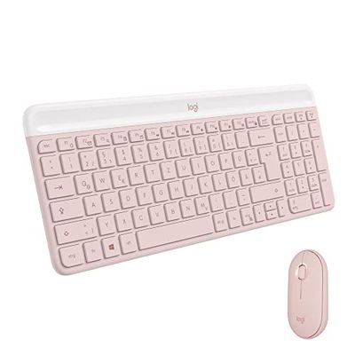 Logitech MK470 Slim Kit Tastiera e Mouse Wireless, Compatto, Silenzioso, Ricevitore USB a 2.4 GHz, Connettività Plug n' Play, Layout ‎Francese AZERTY, Rosa