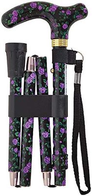 Aidapt Patterned Fold Down Adjustable Height Lightweight Walking Stick with Anti Slip Ferrule Foot for Stability and Confidence when Walking Supplied with a Hanging Carry Strap and Handle