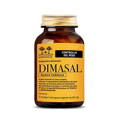 Dimasal Nuova Formula Salugea - Integratore per il controllo del peso forma, fame nervosa e metabolismo - SENZA ALGHE MARINE E CAFFEINA. 60 capsule in flaconi vetro scuro - 100% naturale