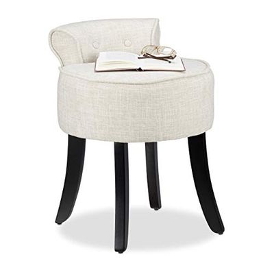 Relaxdays 10023197 Tabouret dossier bas, Petite chaise rembourrée, tissu, pieds bois, fauteuil lounge, 61,5x44,5x47cm, en crème, polyester, mousse, Taille Unique