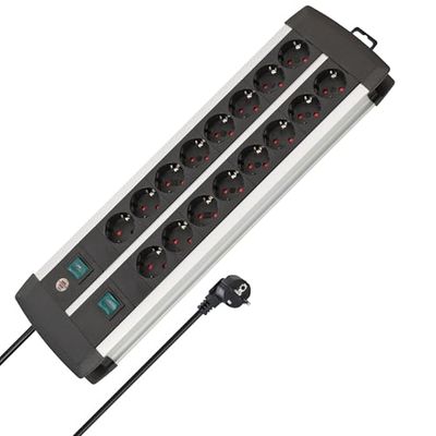 Brennenstuhl Premium-ALU-Line extensão tomadas com 16 entradas e interruptor individual (cabo de 3 m, 2 x interruptor iluminado, fabricado na Alemanha)