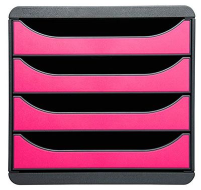 Exacompta 310784D - Módulo individual para documentos A4 + con 4 cajones, ultra-rígido y con stop de seguridad - 347x278x267 mm - Negro/frambuesa (opaco)