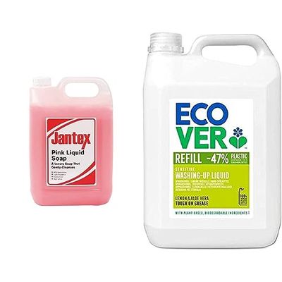 Jantex GG934 Fragranced Soap,275(H) x 190(W) x 130(D) mm & Ecover Washing Up Liquid Refill, Lemon & Aloe Vera, 5 L
