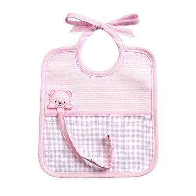 Filet - Bavoir en tissu doux aspect 3D avec bandeau et sac en tissu Aida, idéal pour les nouveau-nés, 100% Made in Italy, couleur rose et blanc, taille unique
