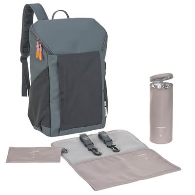 LÄSSIG Bébé Sac à dos à langer avec matelas à langer, fixation pour poussette et porte-bouteille/GRE Slender Up Backpack Reflective anthracite