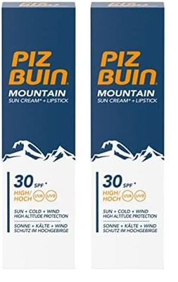 Piz Buin Mountain Protector Solar 20 ml crema + Protector Labial SPF30 2.3 ml - Total 22.3 ml (Paquete de 2)