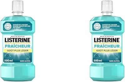 Listerine - Bain de Bouche Fraîcheur Intense, Menthol, Goût Plus Léger, Bain de Bouche Sans Alcool, 500ml (Lot de 2)