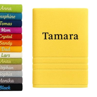 Asciugamano da bagno personalizzato con nome splendidamente ricamato in vari colori Asciugamano personalizzato Asciugamano da bagno Asciugamano in cotone (100 x 50 cm, Giallo)