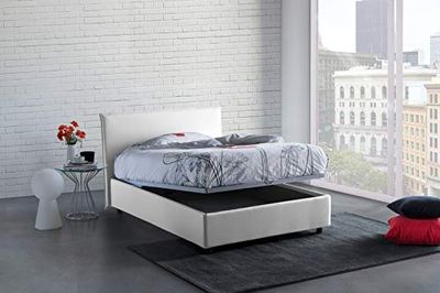 Talamo Italia - Lit double Azue, Lit conteneur avec revêtement en tissu, 100% Made in Italy, Ouverture frontale, convient pour matelas Cm 140x190, Blanc