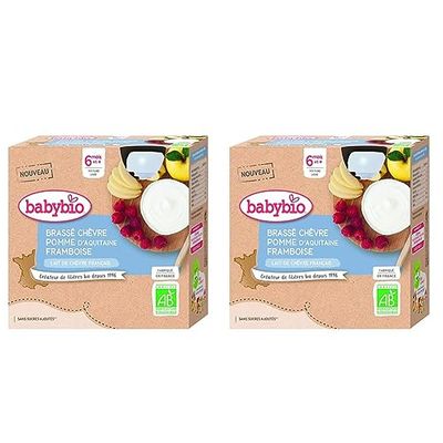 Babybio Gourde Brassé Chèvre Pomme Framboise 340 g (Lot de 2)
