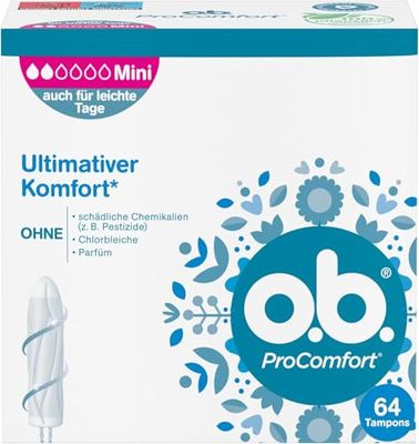o.b. ProComfort Mini Tampons for Light to Medium Days with Dynamic Fit Technology & SilkTouch Surface for Ultimate Comfort* & Reliable Protection (1 x 64 Pieces)