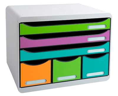Exacompta - Rif. 306909D STORE-BOX Pop N'Co - Cassettiera 6 cassetti, 3 cassetti per documenti A4+ e 3 cassetti sottili alti, dimensioni esterne: Prof. 27 x 35,5 x 27,1 cm, assortiti