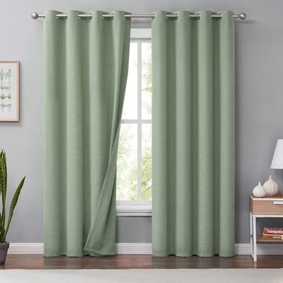 Melodieux 100% Opacas Cortinas para Salón y Dormitorio, Verde Cortinas 2 Piezas, 140x245cm