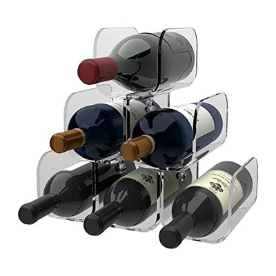 AGPLEX - Portabottiglie vino da tavolo in vetro acrilico trasparente - Cantinetta da appoggio per 6 bottiglie con diametro massimo 88mm