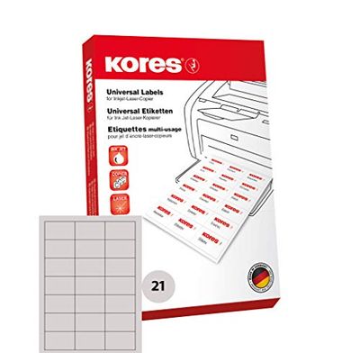 Kores Etiquettes universelles 7 x 4,23 cm 100 feuilles A4 Blanc