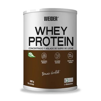 Weider Whey Protein (300g) Chocolate Flavour. Whey Protein from Concentrate and Isolate, 23g/Serving. with Digestive Enzymes, L-Glutamine Kyowa Quality and Stevia. No Added Sugars. 10 Servings