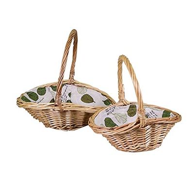 Vacchetti Cesto Vimini Set 2 Pezzi con Fodera Naturale Ovale, Multicolor, Grande